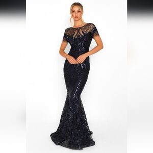 Nicole Bakti evening gown, size 14, blue sequins